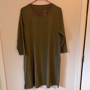 Woolx Rissa A Line Dress Olive Leaf Merino Wool Large